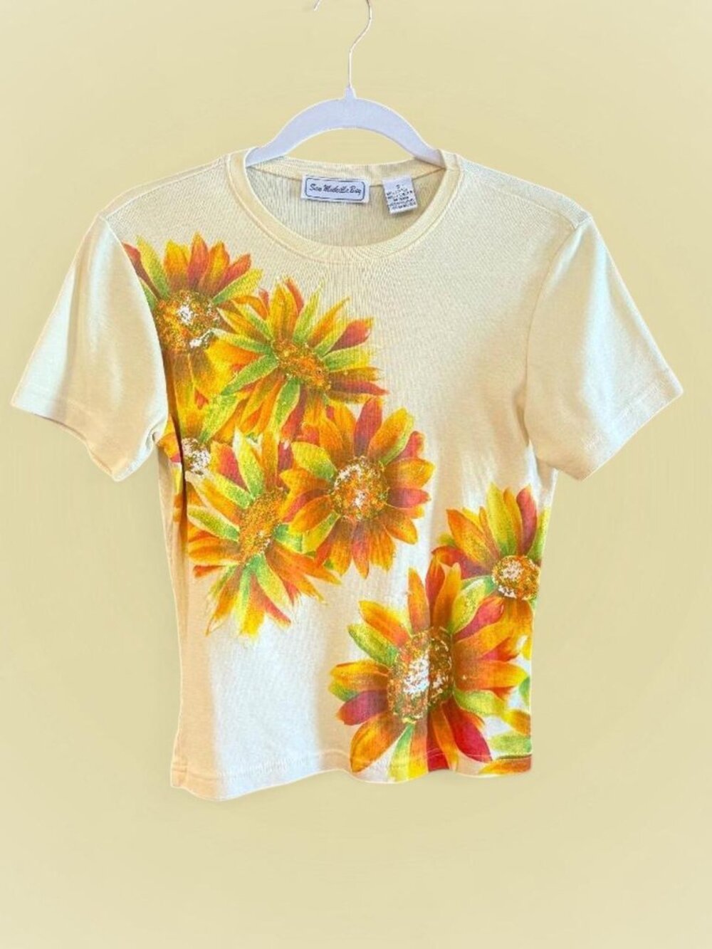 Yellow sunflowers with sequins short sleeve top